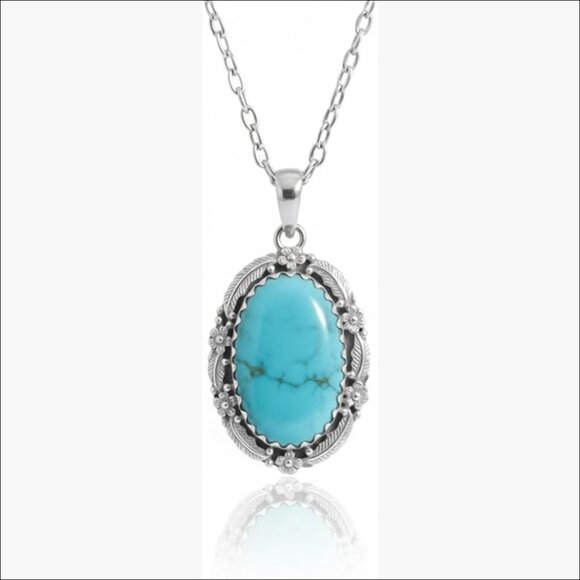Turquoise Pendant Necklace with Antioxidant Protective Layer